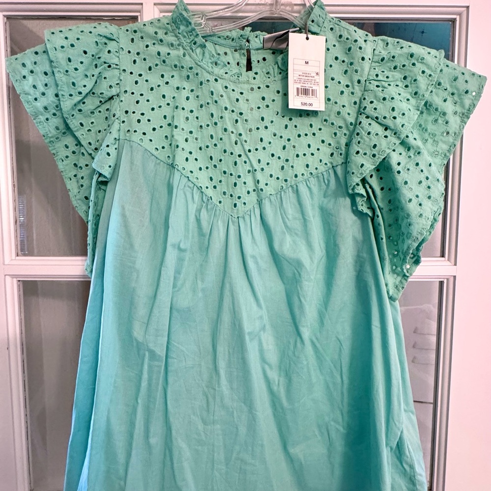 A New Day Mint Green Eyelet Blouse